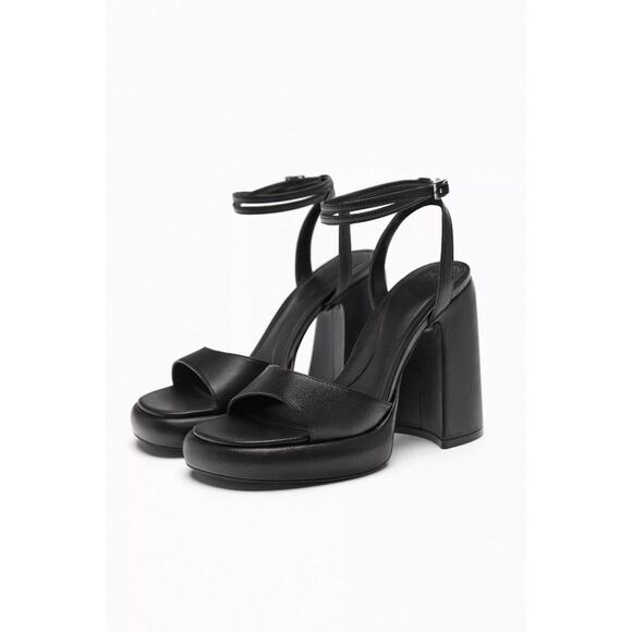 Zara Black Chunky Platform Heels Size 40 | Bubble Sole Ankle Strap Sandals - Picture 1 of 12